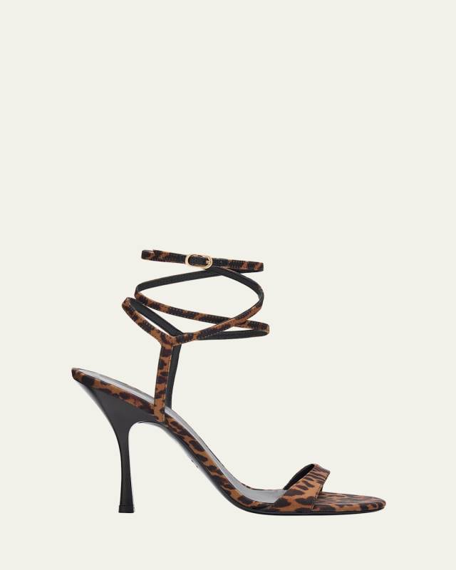 Nudist Leopard-Print Stiletto Wrap Sandals